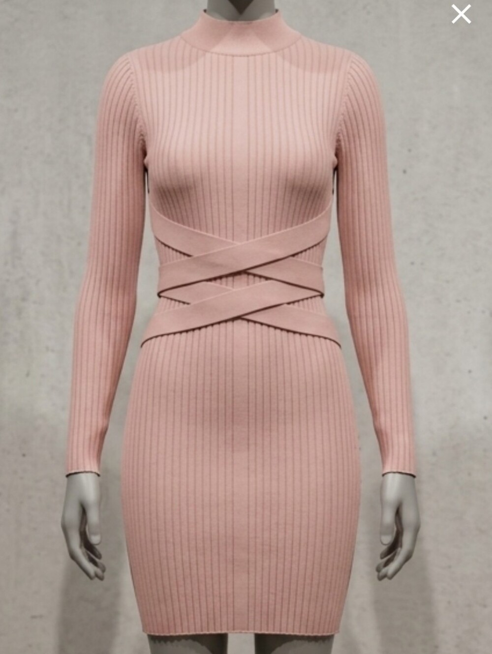 Hera Collection Stetch Bodycon Long Sleeve Dress Pale Pink Size L